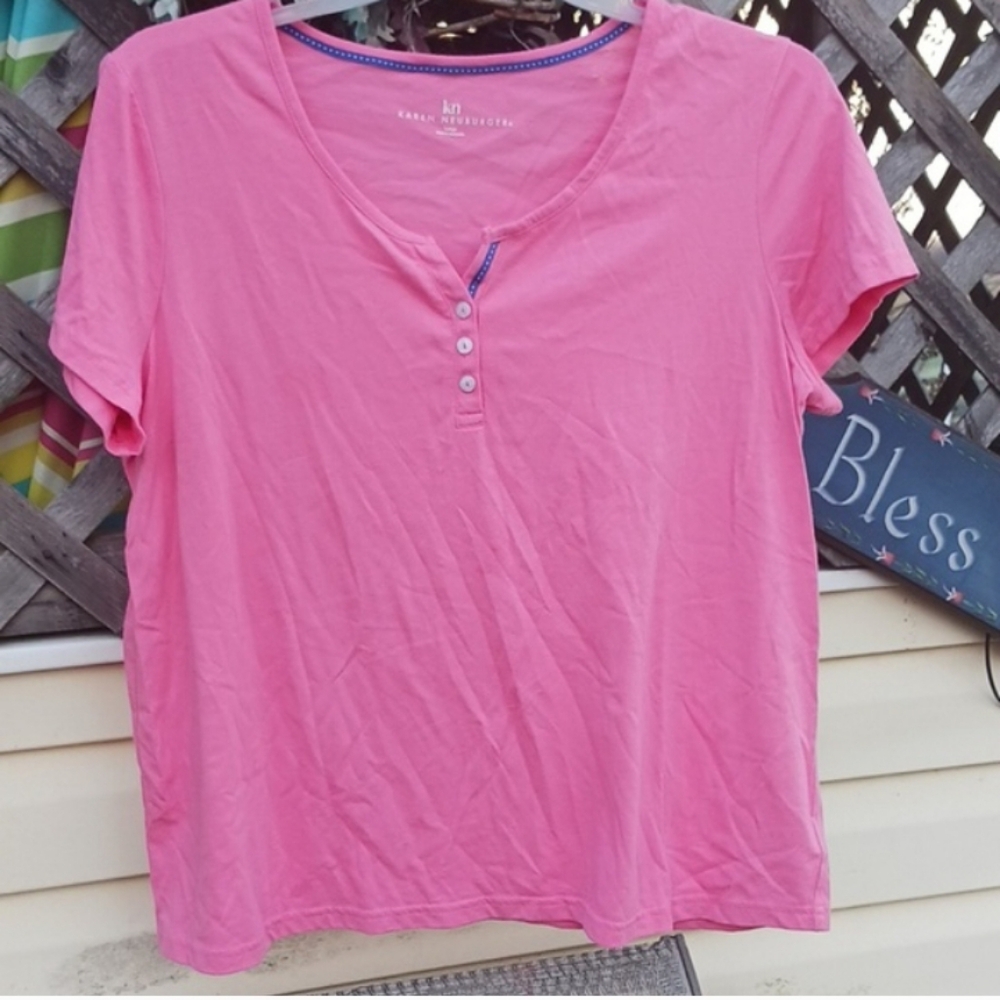 Karen Neuburger Pink Short-Sleeve Henley Top